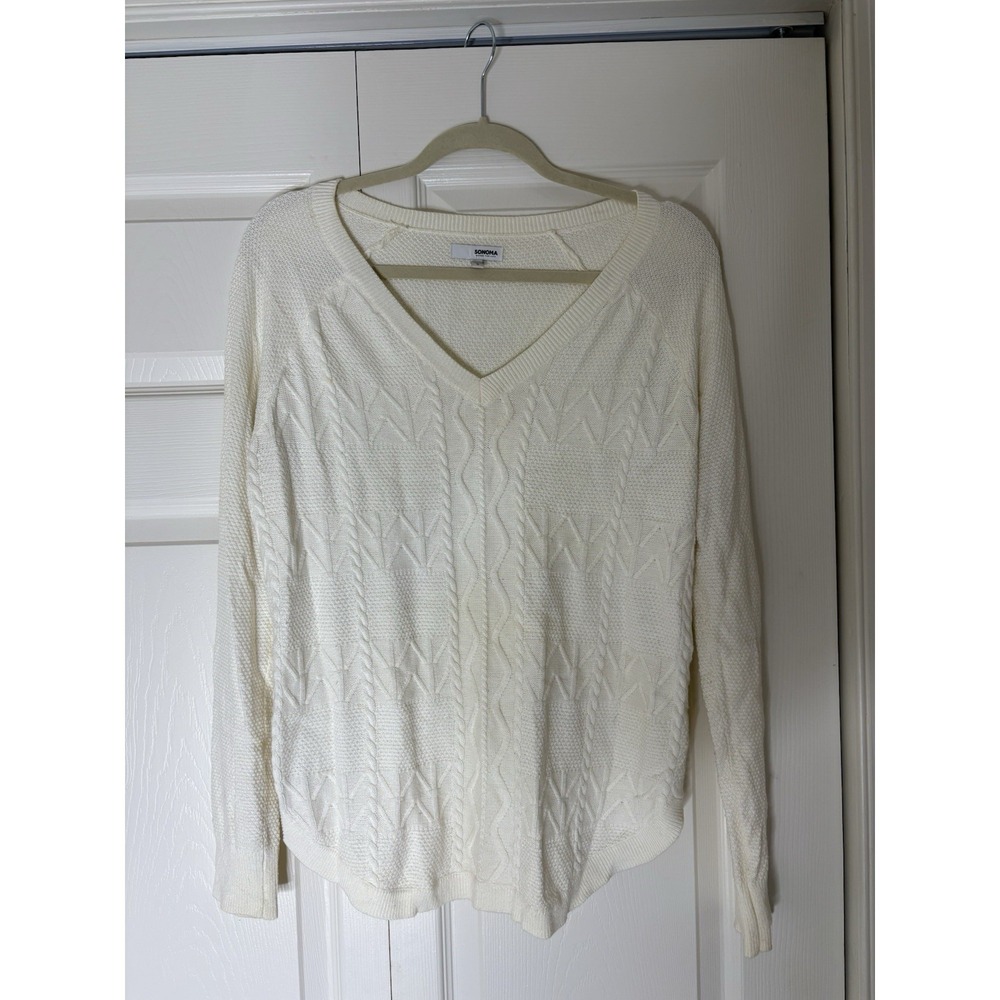 Sonoma Women's Cardigan Off White/Cream Size S Long Sleeve V-Neck Pullover